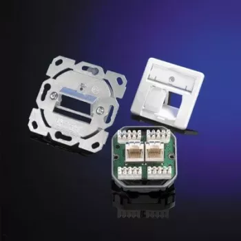 Telegärtner AMJ45 8/8 K Up/50 Cat.6A uppoasennettava datapistorasia, 2x RJ45, suojattu, helmenvalkoinen RAL 1013 J00020A0501