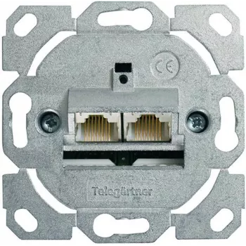 Telegärtner AMJ45 dataliitäntämoduuli, 2-porttinen RJ45, Cat.6A suojattu, 10G, työkaluton IDC, sinkkikotelo