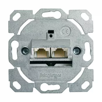 Telegärtner AMJ45 dataliitäntämoduuli, 2-porttinen RJ45, Cat.6A suojattu, 10G, työkaluton IDC, sinkkikotelo