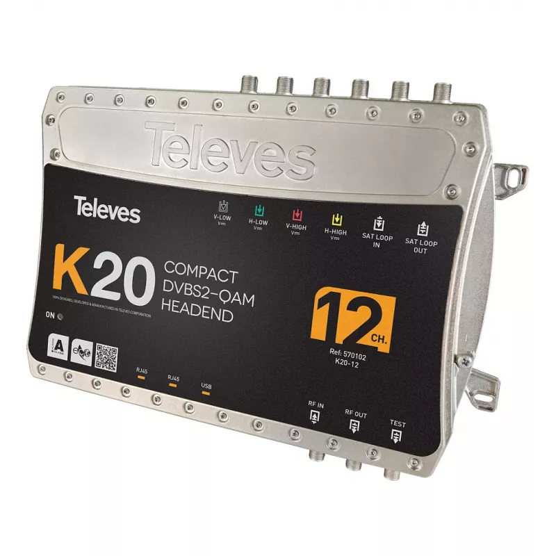 Televes K20-12 Compact Headend 12 -lähetin-vastaanotin DVB-S2 - QAM