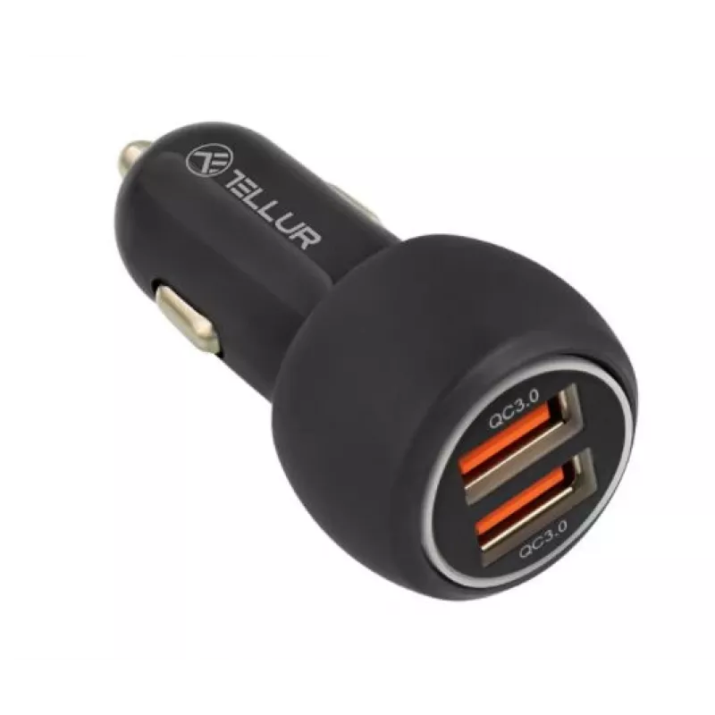 Tellur dual USB -autolaturi QC 3.0:lla, 6A musta