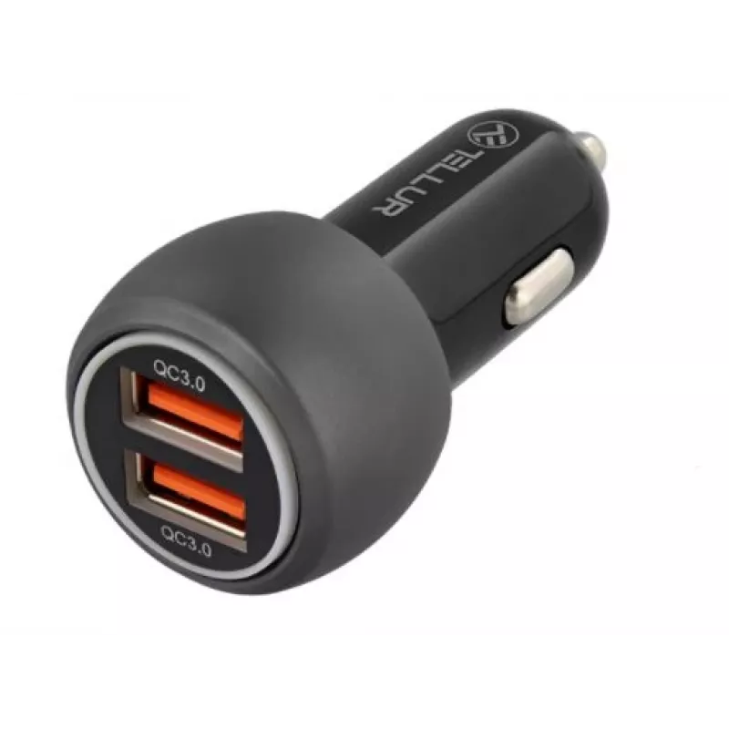 Tellur dual USB -autolaturi QC 3.0:lla, 6A musta