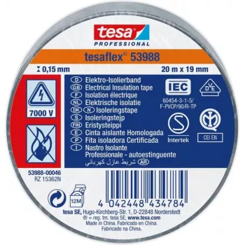 tesa 53988-00001-00 ammattikäyttöön tarkoitettu sähköeristysnauha, PVC, musta, 20 m x 19 mm