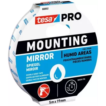 tesa Montage PRO Spiegel 66952-00001-00 kaksipuolinen akryylivaahtoteippi, valkoinen, 5 m x 19 mm, peileille ja litteille esineille, kestää jopa 10 kg / 10 cm