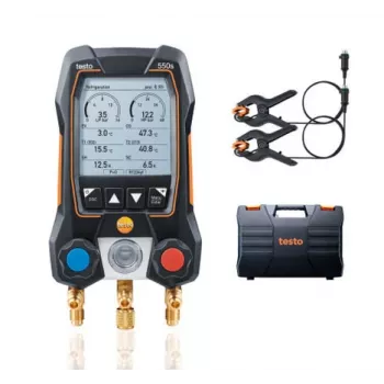 testo 550s digitaalinen manifold-mittarisarja Bluetoothilla ja 2 langattomalla puristuslämpötila-anturilla (0564 5501)