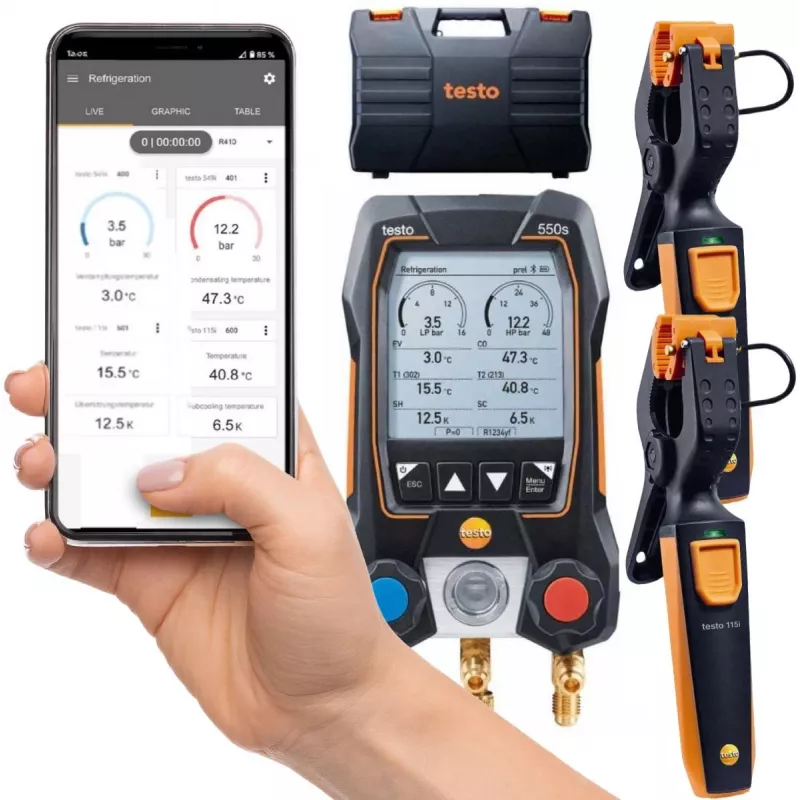 Testo 550s Smart Set digitaalinen jakotukki-sarja Bluetoothilla ja puristusantureilla 0564 5502
