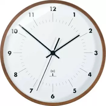 TFA Dostmann radioseinä kello puurunko, 25,5 cm halkaisija, valkoinen kellotaulu, arabialaiset numerot, paristokäyttöinen, DCF77 98.1097