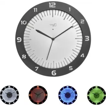TFA LUMOCLOCK radio-ohjattu seinäkello värivalaistuksella, digitaalinen LCD, 7 väriä, sisälämpötila, herätyskello, torkkutoiminto, 12/24H, DCF-77