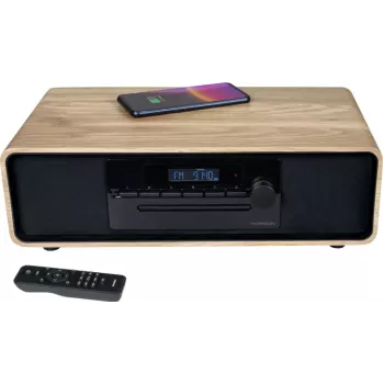 Thomson MIC300IBT 60W mikro-hifi-järjestelmä Bluetoothilla, CD, UKW-radio, USB, Qi-langaton lataus - musta/puu TH388657