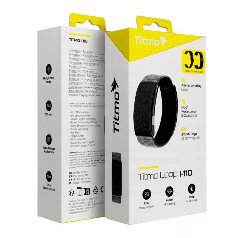 Titmo Loop I-110 älyranneke musta EKG, HRV, verenpaine, SpO2, IP68