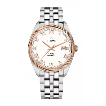 TITONI Airmaster miesten sveitsiläinen automaattikello 878SRG-657 41 mm ruusukulta PVD ruostumaton teräs ruskea nahka
