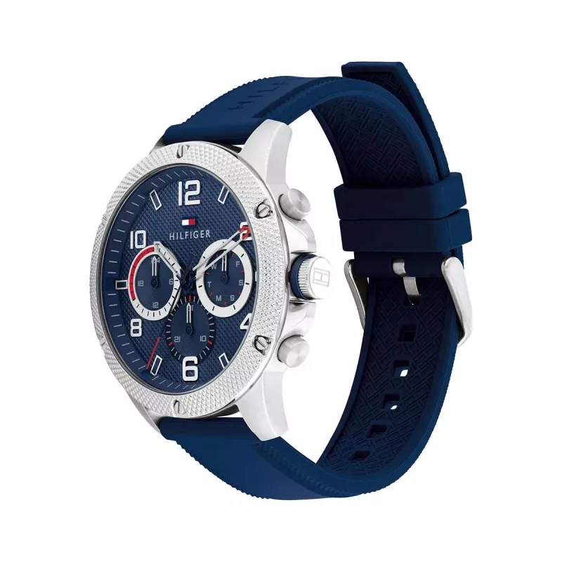 Tommy Hilfiger miesten 1792027 analoginen kvartsikello 44 mm sininen kellotaulu hopea teräs
