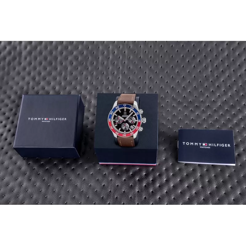 Tommy Hilfiger miesten Damon kvartsikello 1792166 40mm sininen kellotaulu ruskea nahka