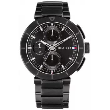 Tommy Hilfiger miesten Decker kvartsikello 44mm ruostumaton teräs sininen kellotaulu ruskea nahka