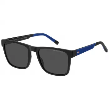 TOMMY HILFIGER TH-2144-S-D51 miesten suorakaiteen muotoiset aurinkolasit - musta asetaattikehys, harmaat polykarbonaattilinssit 55/19/145 mm