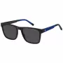 TOMMY HILFIGER TH-2144-S-D51 miesten suorakaiteen muotoiset aurinkolasit - musta asetaattikehys, harmaat polykarbonaattilinssit 55/19/145 mm