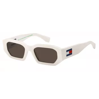 TOMMY JEANS TJ-0099-S-VK6 unisex suorakaiteen muotoiset aurinkolasit, musta kehys, savunharmaat linssit, 53/20/145 mm