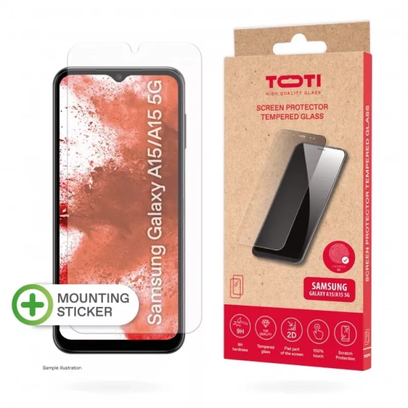 TOTI Tempered Glass 2D näytönsuojus Samsung Galaxy A15/A15 5G:lle, läpinäkyvä