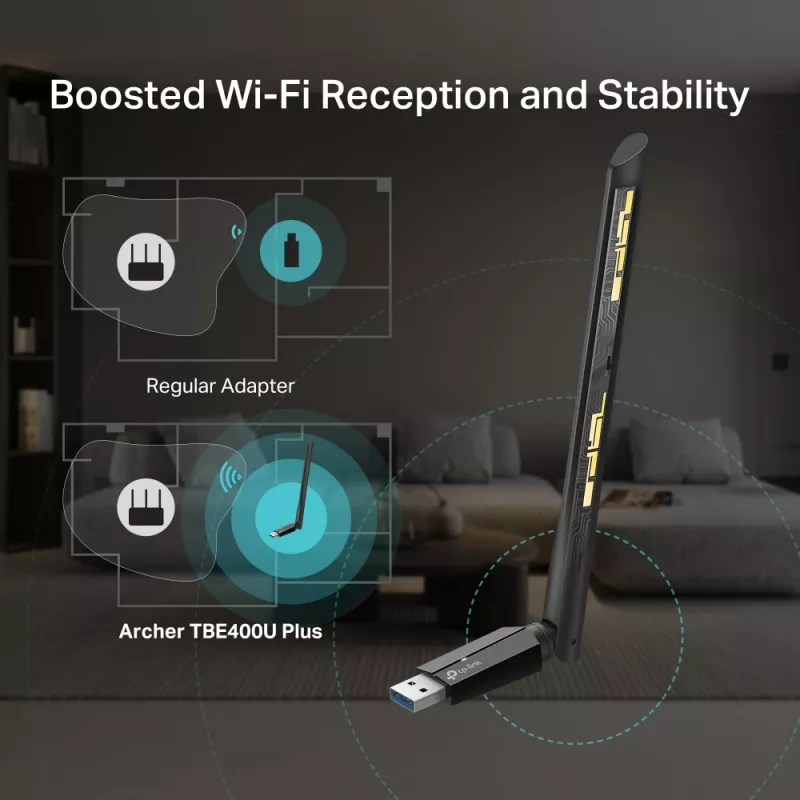 TP-LINK Archer TBE400U Plus BE6500 kolmikaistainen Wi-Fi 7 High Gain langaton USB-sovitin