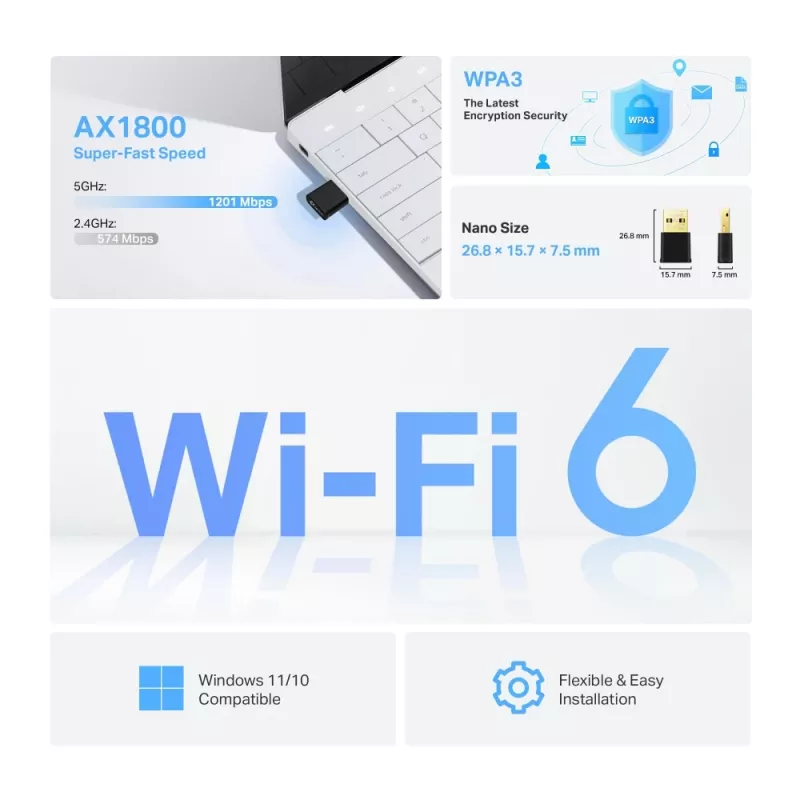 TP-LINK Archer TX1800U Nano AX1800 Dual Band Wi-Fi 6 USB-adapteri, 1,8 Gbps