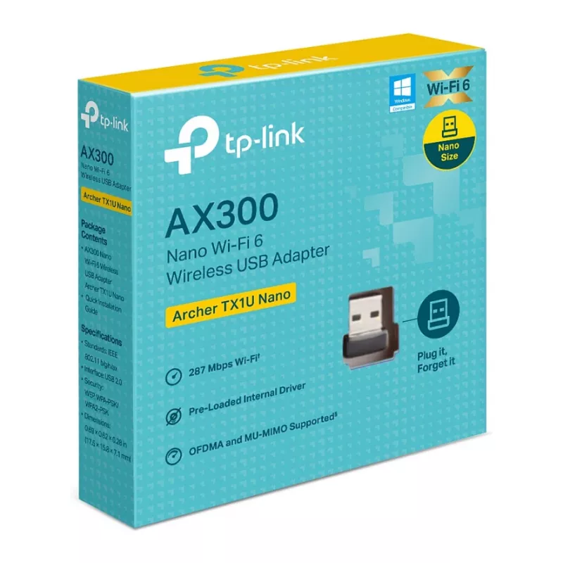 TP-Link Archer TX1U Nano AX300 Wi-Fi 6 USB-sovitin sisäisillä antenneilla, USB 2.0