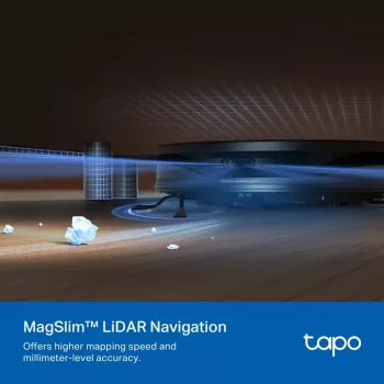 TP-Link Tapo RV20 Max Plus -imurointirobotti ja moppausrobotti imurointiasemalla, LiDAR-navigointi, 4200 Pa imuteho, 2600 mAh akku, Wi-Fi, Alexa & Google Assistant