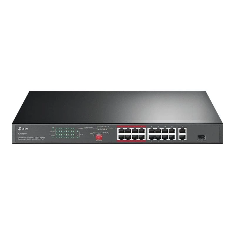 TP-Link TL-SL1218P 18-porttinen Fast Ethernet PoE+ -kytkin, 2 Gigabit ja 1 SFP