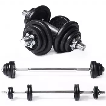 Tunturi levytanko-/käsipainosarja 20 kg valurautaa spinlock-tangoilla