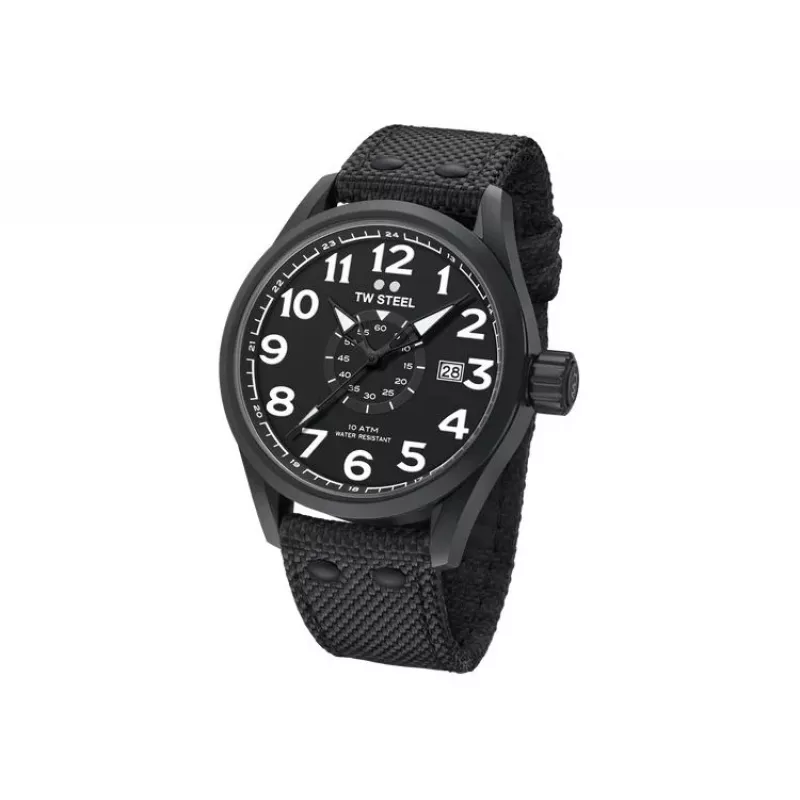 TW STEEL VS41-Volante miesten kvartsikello 45 mm musta kellotaulu nahkaranneke
