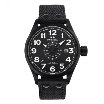 TW STEEL VS41-Volante miesten kvartsikello 45 mm musta kellotaulu nahkaranneke