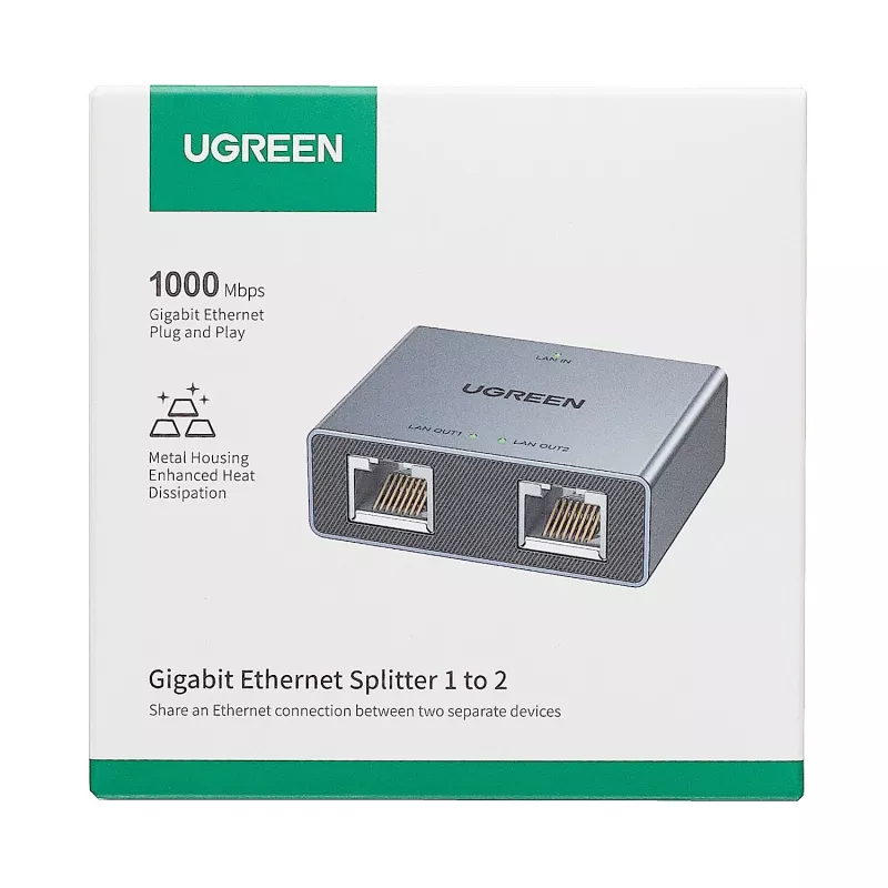 UGREEN NW301 1-to-2 Gigabit Ethernet -jakaja, 1000 Mbps, RJ45