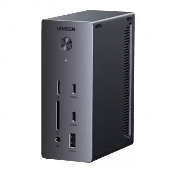 UGREEN 14-in-1 USB-C-telakointiasema Dual DisplayPortilla, HDMI:lla, 100W PD:llä, Gigabit Ethernetillä, SD/TF-kortinlukijalla ja 3,5-mm-audiolla