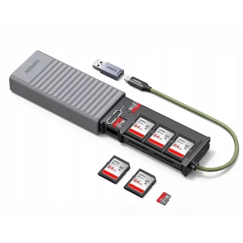 UGREEN 2-in-1 USB 3.0 SD/microSD -kortinlukija säilytyskotelolla, harmaa
