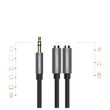 UGREEN 3.5mm Aux stereo audiosplitterikaapeli punottu 20cm musta