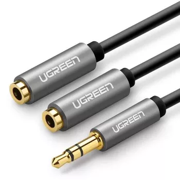 UGREEN 3.5mm Aux stereo audiosplitterikaapeli punottu 20cm musta