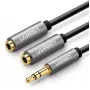 UGREEN 3.5mm Aux stereo audiosplitterikaapeli punottu 20cm musta