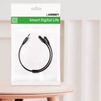 UGREEN 3,5 mm kuulokehaarottelukaapeli AUX Y-haarottelija 25 cm musta (20816)