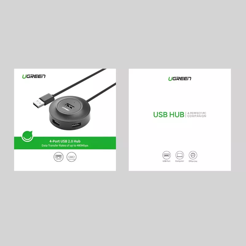 UGREEN 4-in-1 USB 2.0 -keskitin (20777) - musta