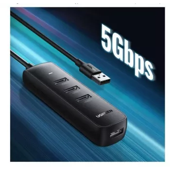 UGREEN 4-in-1 USB-keskitin 4x USB-A 3.0 PD DC 12V 0,25m musta (CM416 10915)