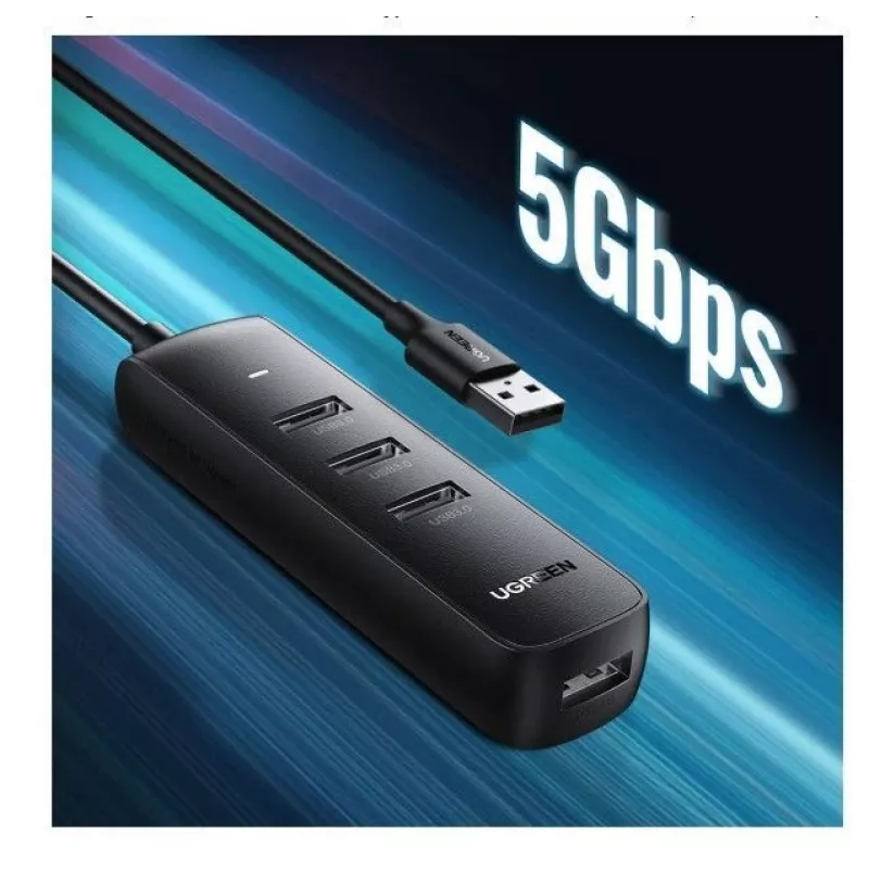 UGREEN 4-in-1 USB-keskitin 4x USB-A 3.0 PD DC 12V 0,25m musta (CM416 10915)