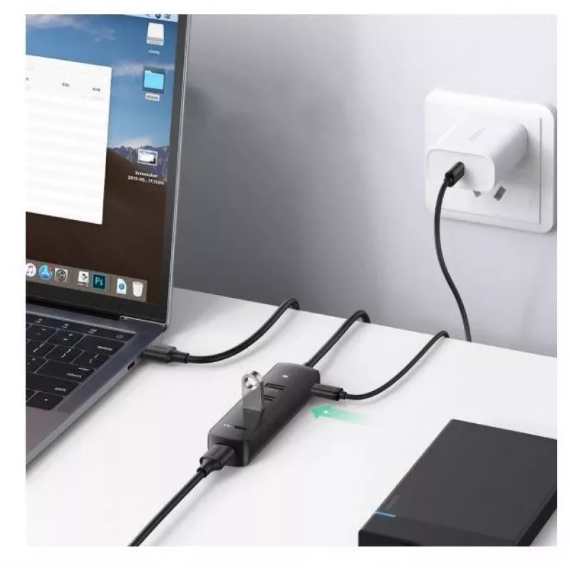 UGREEN 4-in-1 USB-keskitin 4x USB-A 3.0 PD DC 12V 0,25m musta (CM416 10915)
