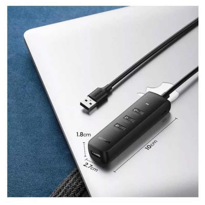 UGREEN 4-in-1 USB-keskitin 4x USB-A 3.0 PD DC 12V 0,25m musta (CM416 10915)