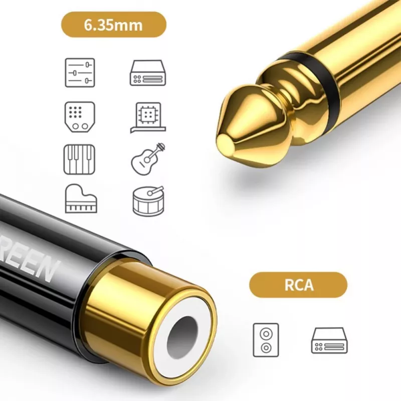 UGREEN 6,35 mm jakki RCA-liitäntään kulta-adapteri AV169 80731