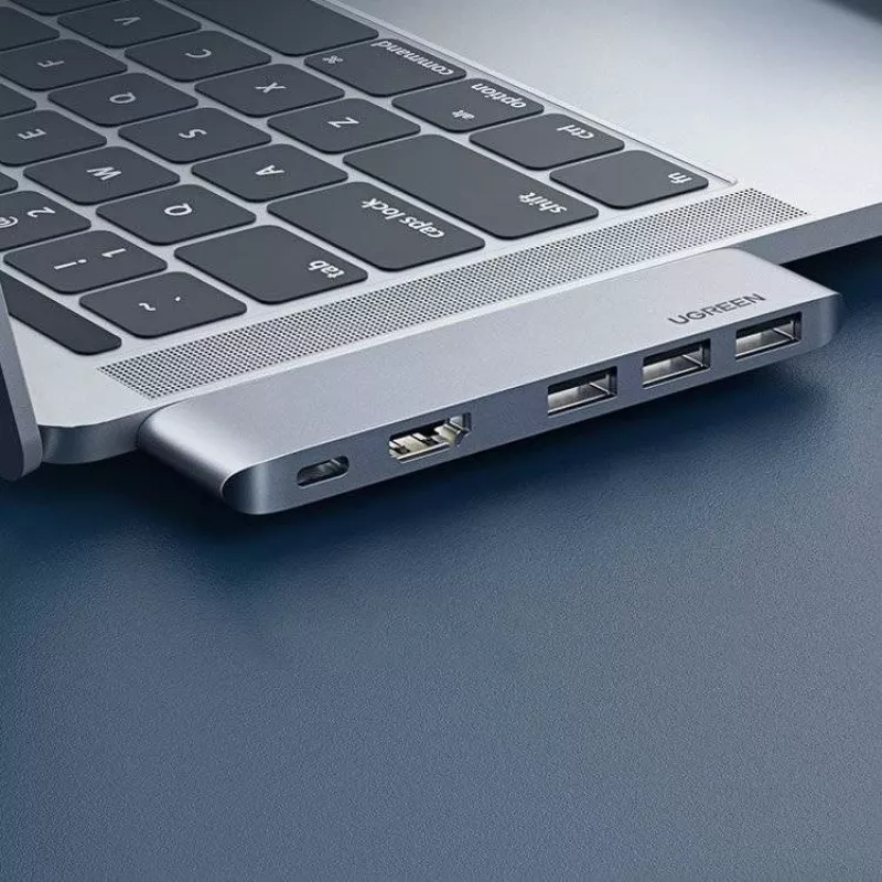 UGREEN 60559 5-in-2 USB-C-keskitin MacBook Pro/Airille, USB-C PD 100W, HDMI 4K, 3x USB 3.0