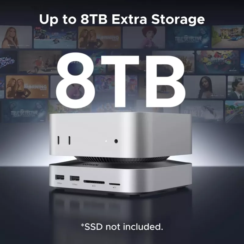 UGREEN CM841 11-in-1 USB-C-telakointiasema Mac Mini M4/M4 Pro -tietokoneelle, 3x USB-A 3.2, 2x USB-C 3.2, 2x USB-A 3.0, NVMe, SD/TF, harmaa