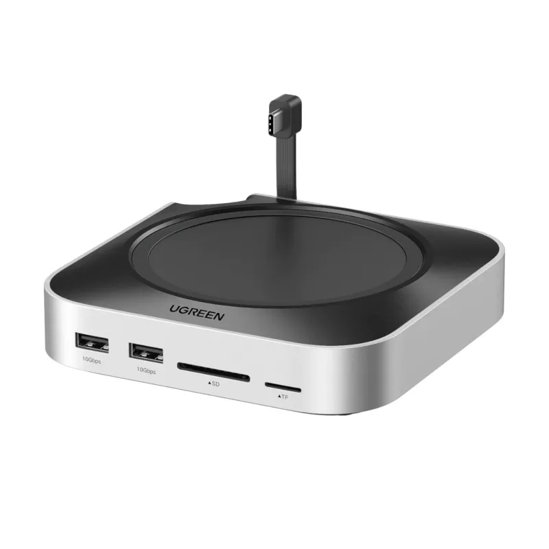 UGREEN CM841 11-in-1 USB-C-telakointiasema Mac Mini M4/M4 Pro -tietokoneelle, 3x USB-A 3.2, 2x USB-C 3.2, 2x USB-A 3.0, NVMe, SD/TF, harmaa