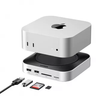 UGREEN 65487 USB-C 11-in-1 -telakointiasema Mac Mini M4/M4 Pro -laitteelle M.2-SSD-paikalla, Space Grey