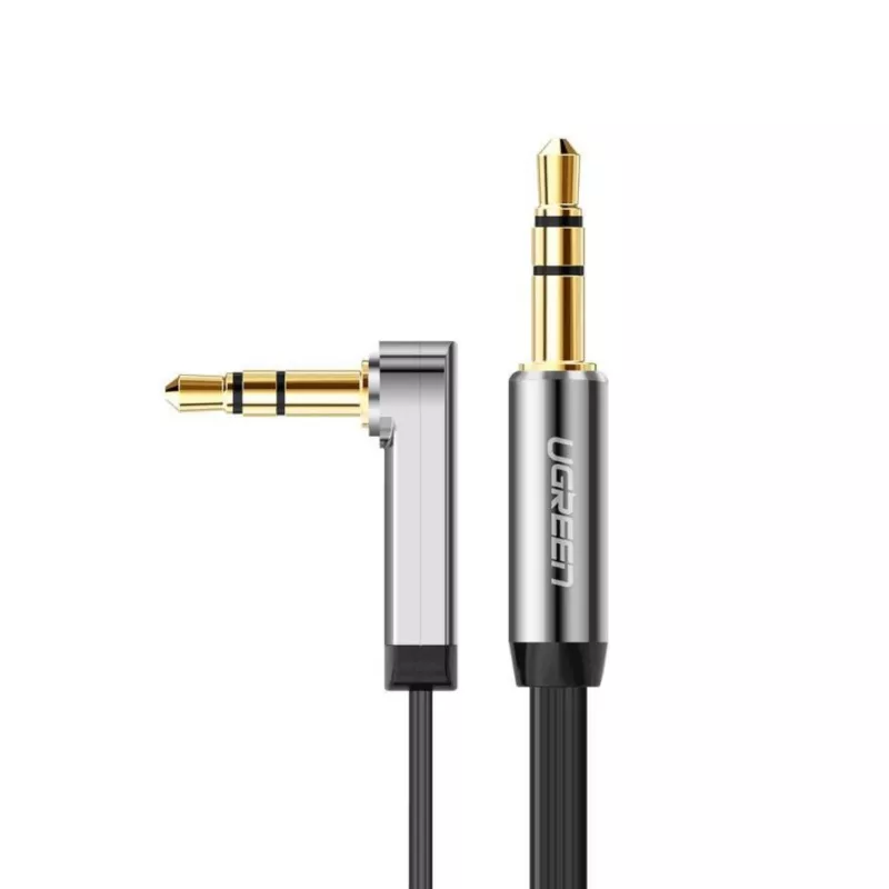UGREEN AV119 kulmikas 3,5 mm litteä Aux-kaapeli 1,5 m - musta/hopea
