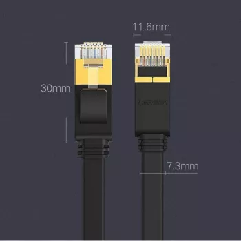 UGREEN Cat 7 STP Ethernet-verkkokaapeli 10m musta litteä RJ45 LAN 10 Gbps