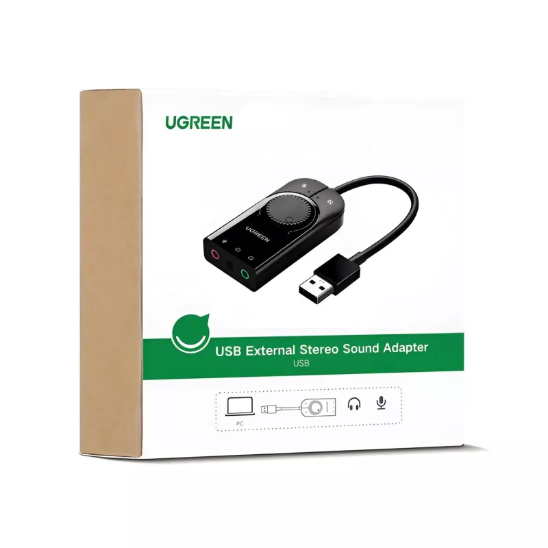 UGREEN CM129 USB-A - 3,5 mm ulkoinen stereoäänisovitin - musta